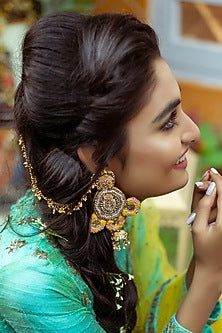 Gold Finish Dangler Earrings With Mukaish Embroidery