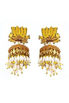Gold Finish Dangler Earrings With Hand Embroidery