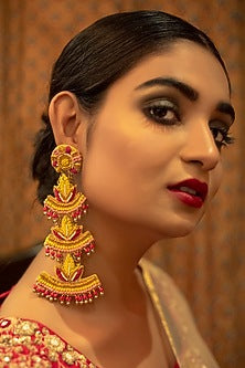 Gold Finish Dabka Embroidered Dangler Earrings