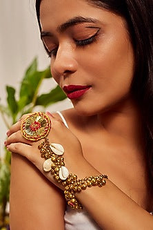 Gold Finish Embroidered Hand Harness