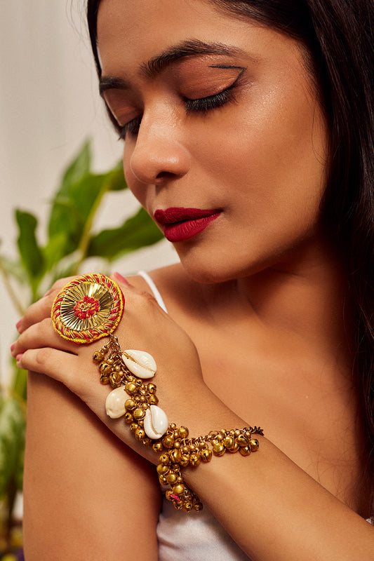 Gold Finish Embroidered Hand Harness