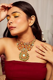 Gold Finish Hand Embroidered Necklace