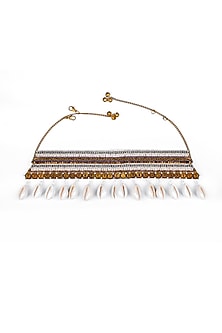 Gold Finish Pearl & Shell Choker Necklace
