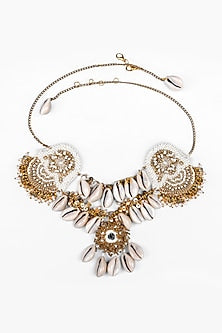 Gold Finish Pearl & Shell Choker Necklace