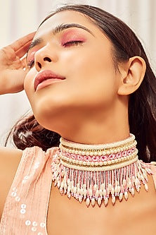 Gold Finish Hand Embroidered Choker Necklace