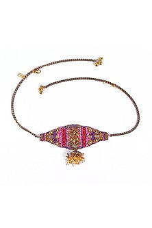 Gold Finish Cutdana Embroidered Choker Necklace