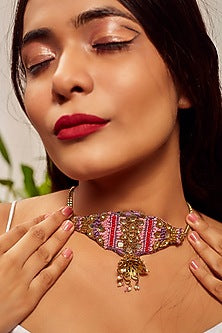 Gold Finish Cutdana Embroidered Choker Necklace