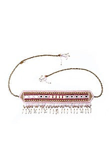 Gold Finish Mirror Embroidered Choker Necklace