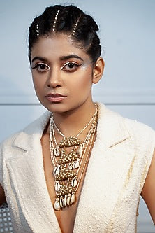 Gold Finish Pearl & Shell Choker Necklace
