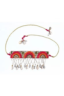 Gold Finish Shell Embroidered Choker Necklace