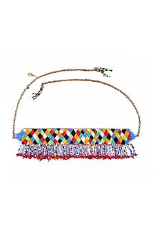 Gold Finish Embroidered Choker Necklace