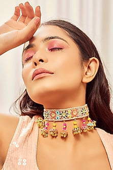 Gold Finish Abla Embroidered Choker Necklace