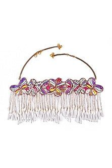 Gold Finish Embroidered Choker Necklace