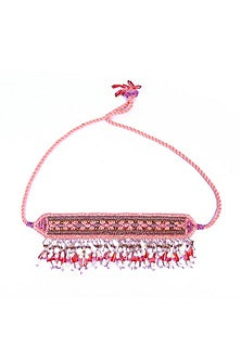 Gold Finish Choker Necklace With Hand Embroidery