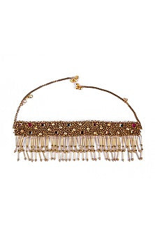Gold Finish Choker Necklace With Embroidery