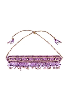 Gold Finish Choker Necklace With Embroidery
