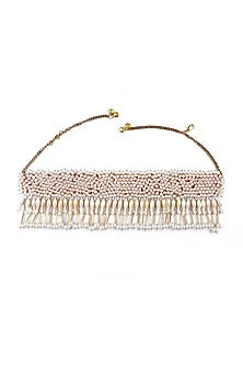 Gold Finish Choker Necklace With Moti Embroidery