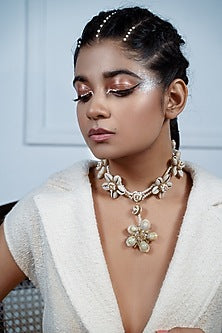 Gold Finish Pearl & Shell Choker Necklace