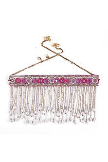 Gold Finish Choker Necklace With Mirror Embroidery