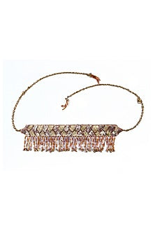 Gold Finish Choker Necklace With Dabka Embroidery