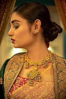 Gold Finish Choker Necklace With Abla Embroidery