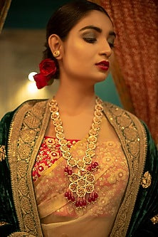 Gold Finish Embroidered Choker Necklace