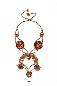 Gold Finish Mirror Embroidered Choker Necklace