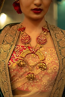 Gold Finish Mirror Embroidered Choker Necklace