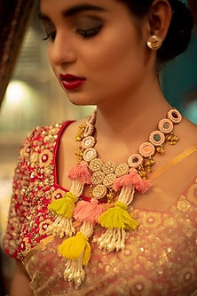 Gold Finish Moti Hand Embroidered Choker Necklace