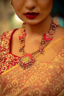 Gold Finish Hand Embroidered Choker Necklace