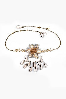 Gold Finish Pearl & Shell Choker Necklace