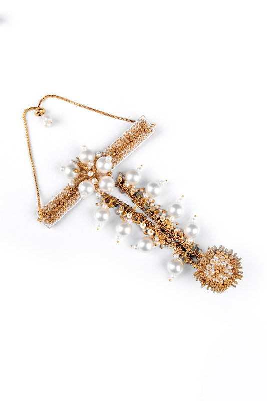 Gold Finish Pearl & Shell Haathphool