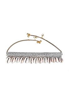 Gold Finish Pearl & Shell Choker Necklace