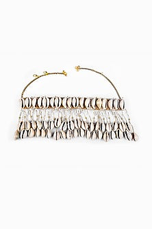 Gold Finish Pearl & Shell Choker Necklace