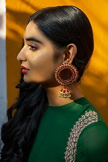Gold Finish Dabka Embroidered Earrings