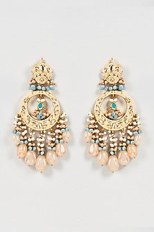 Gold Finish Champagne Onyx Meenakari Chandbali Earrings