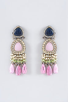 Black Rhodium Finish Agate Stone Dangler Earrings