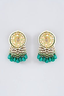 Gold Finish Synthetic Emerald Stone Meenakari Dangler Earrings