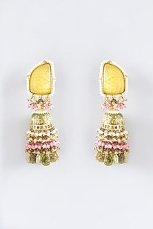 Gold Finish Synthetic Yellow Stone Meenakari Dangler Earrings
