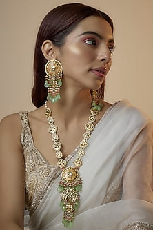 Gold Finish Kundan Polki Meenakari Necklace Set