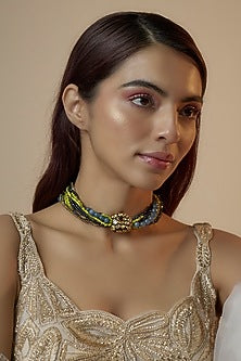 Black Rhodium Finish Agate & Pearl Meenakari Choker Necklace