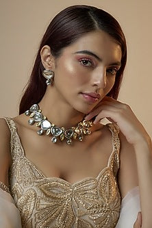 Gold Finish Kundan Polki Choker Necklace Set