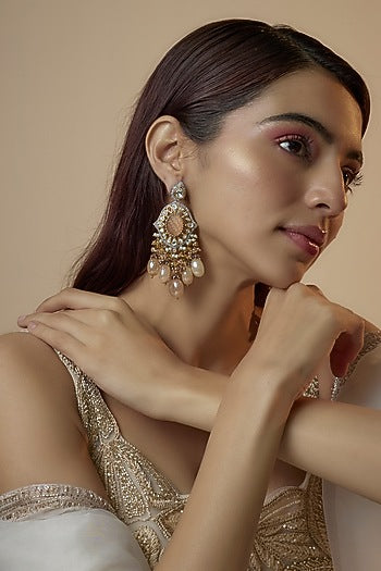 Gold Finish Kundan Polki & Pearl Dangler Earrings