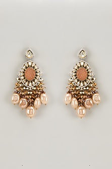 Gold Finish Kundan Polki & Pearl Dangler Earrings