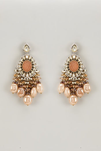 Gold Finish Kundan Polki & Pearl Dangler Earrings