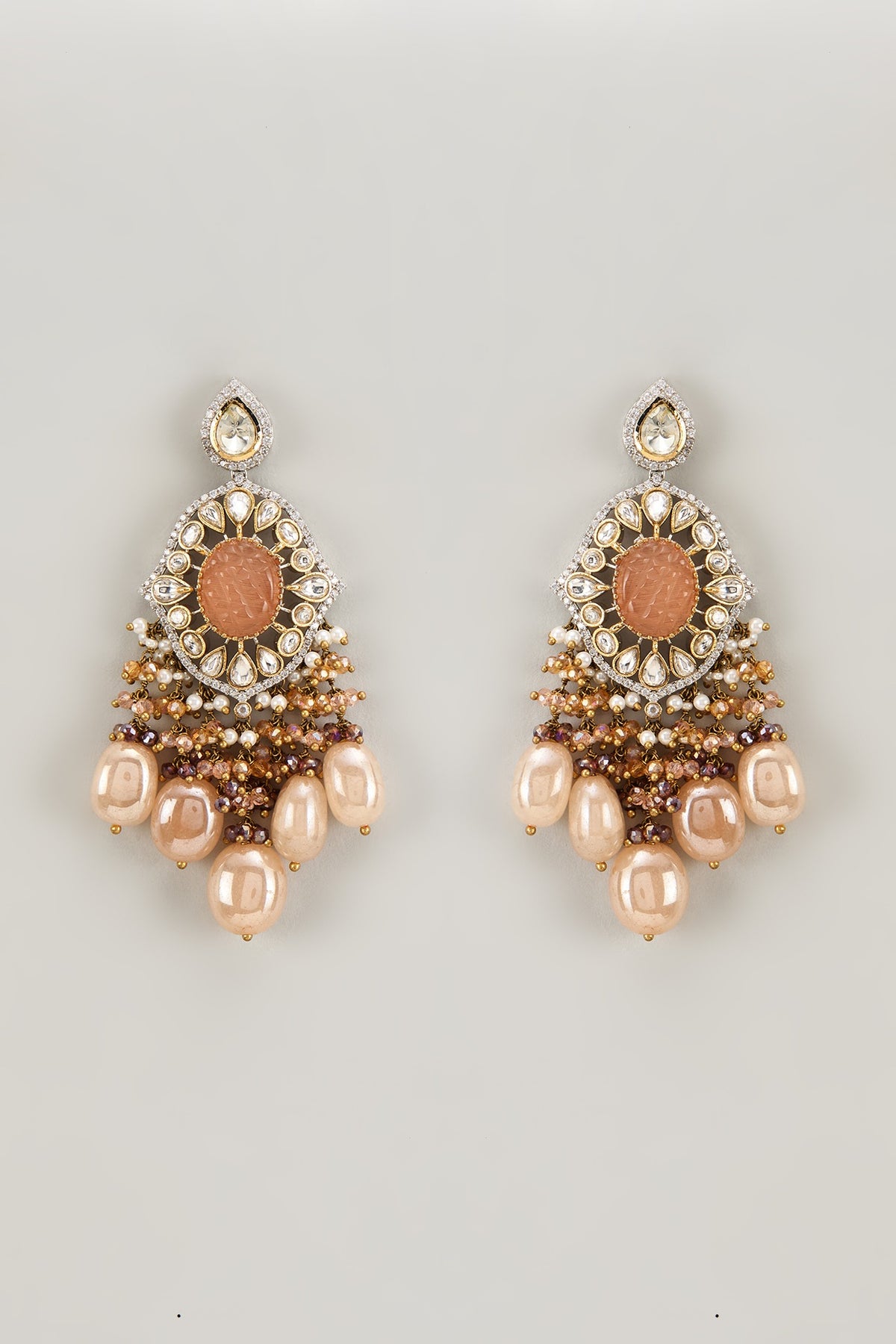 Gold Finish Kundan Polki & Pearl Dangler Earrings