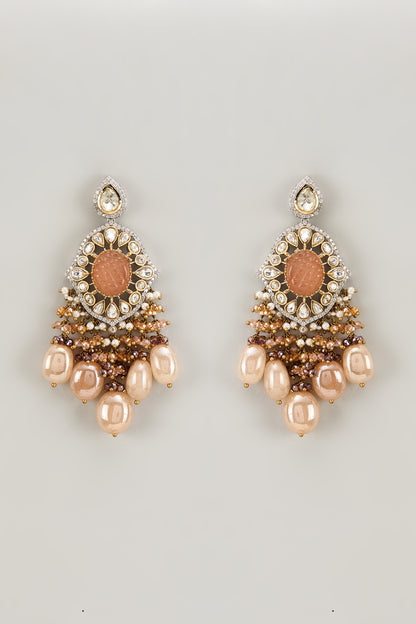 Gold Finish Kundan Polki & Pearl Dangler Earrings
