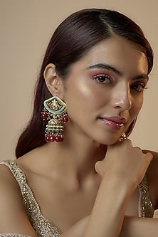 Gold Finish Kundan Polki & Pearl Dangler Earrings