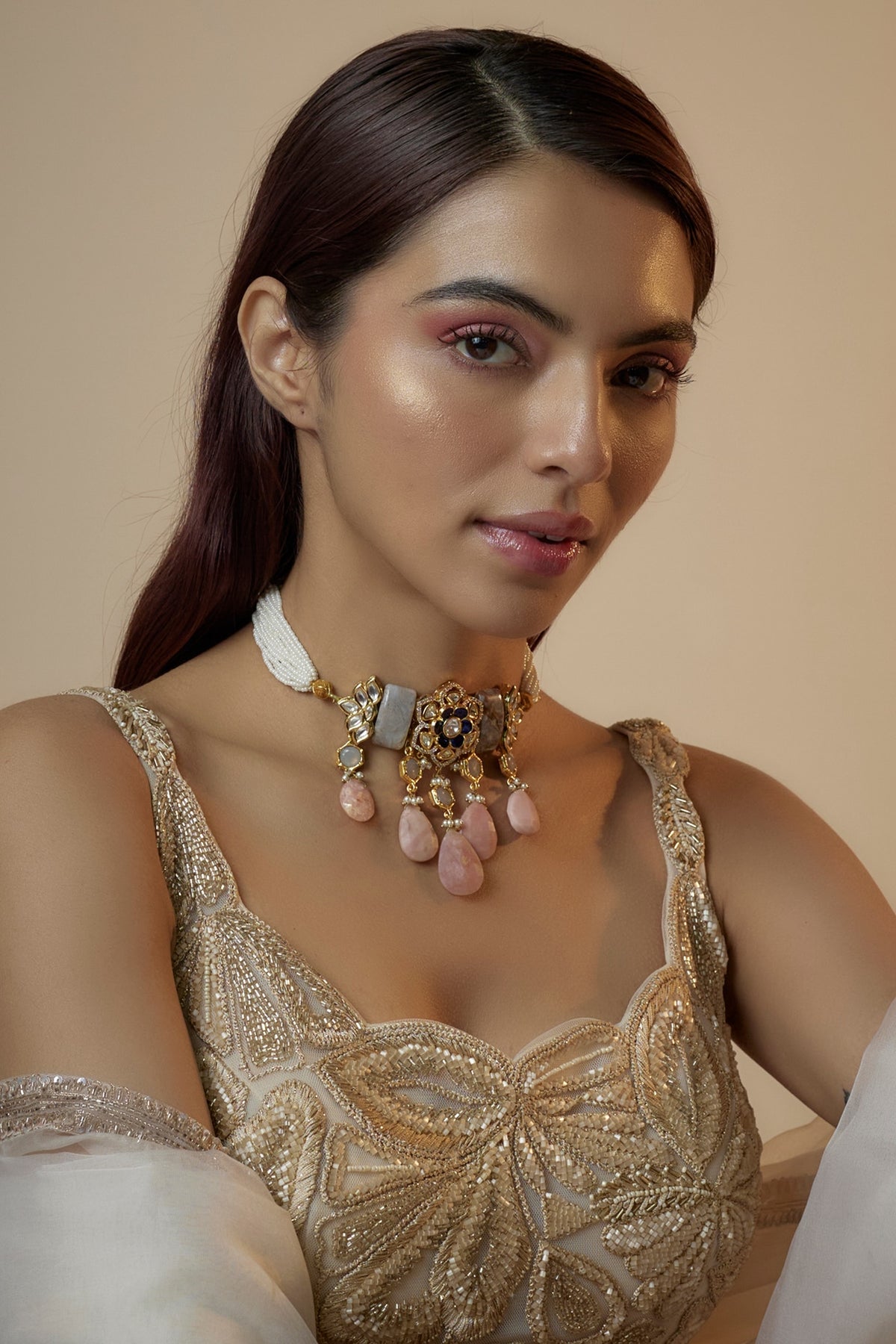 Gold Finish Semi-Precious Stone Meenakari Necklace