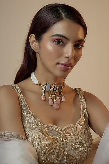 Gold Finish Semi-Precious Stone Meenakari Necklace